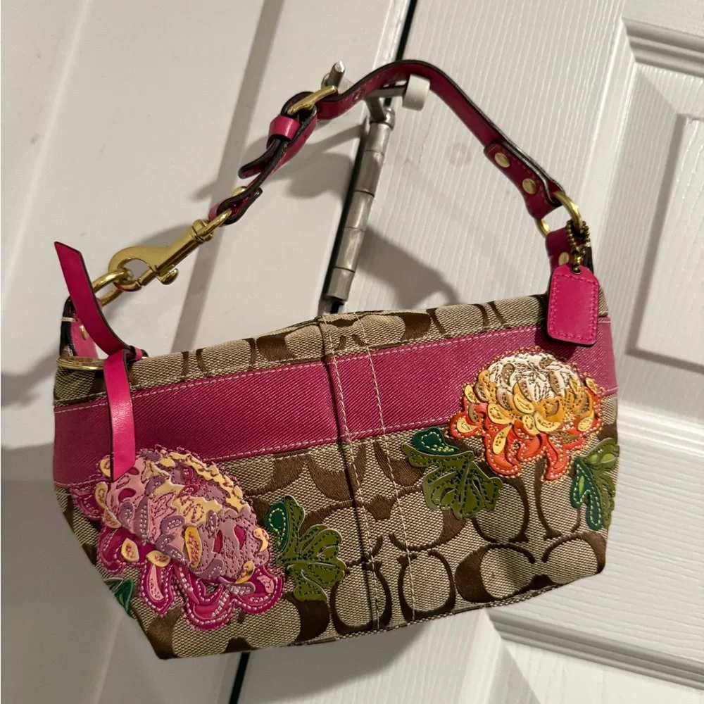 Coach Pink and Brown Floral Shoulder Bag - Picture 2 of 8